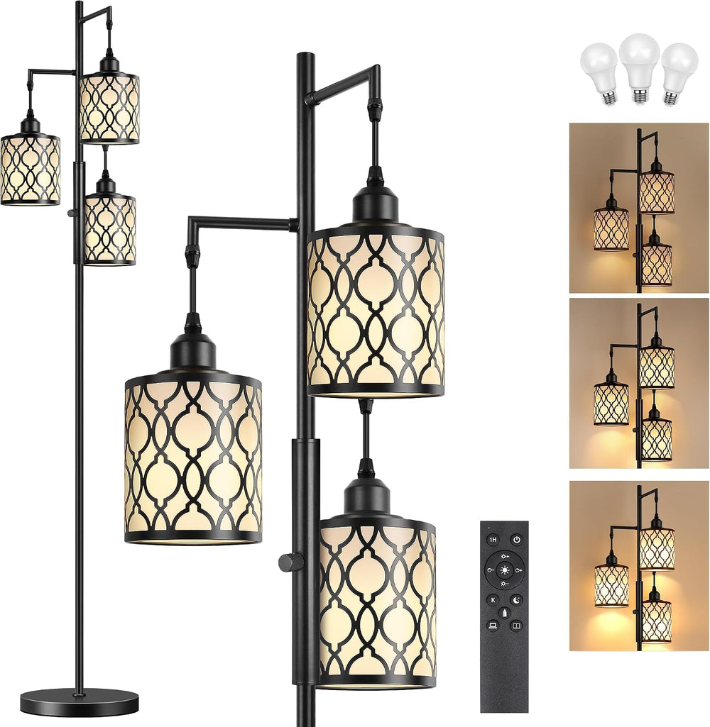 73" Dimmable Floor Lamps for Living Room, Standing Lamp with Remote, Black