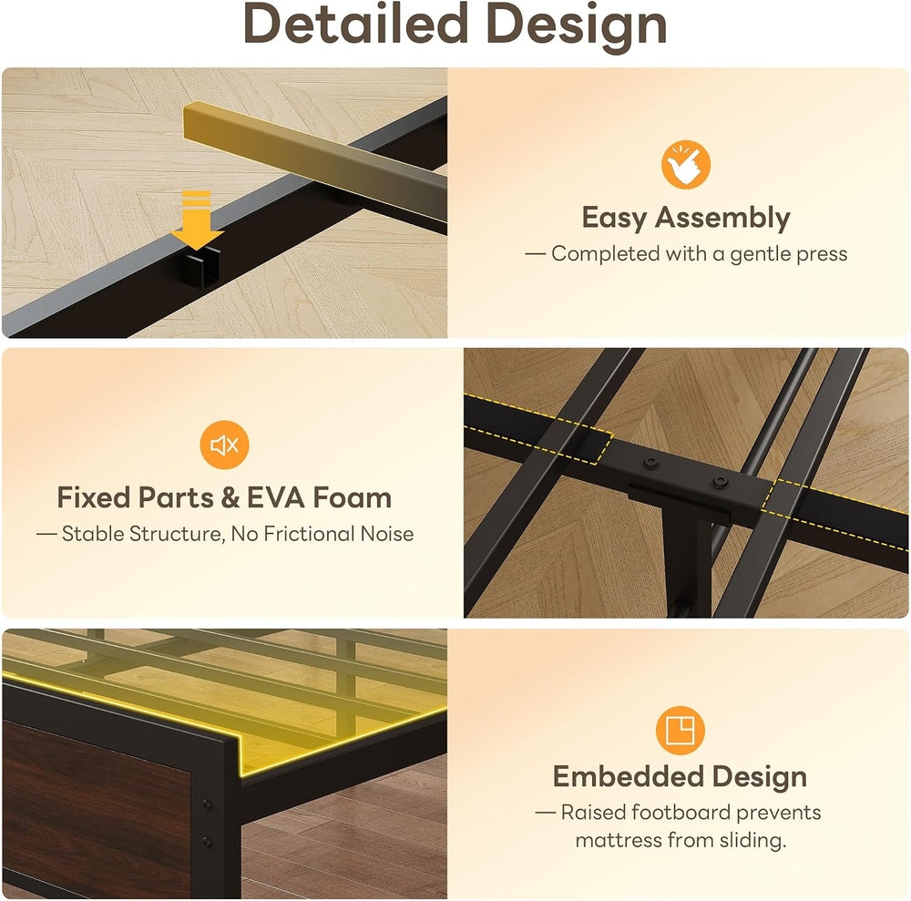 LIKIMIO King Bed Frame and Headboard, Unique Mid-Century Modern Design