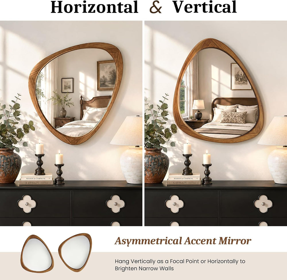 Trsury 24"x19" Solid Wood Asymmetrical Mirror (Natural Wood)