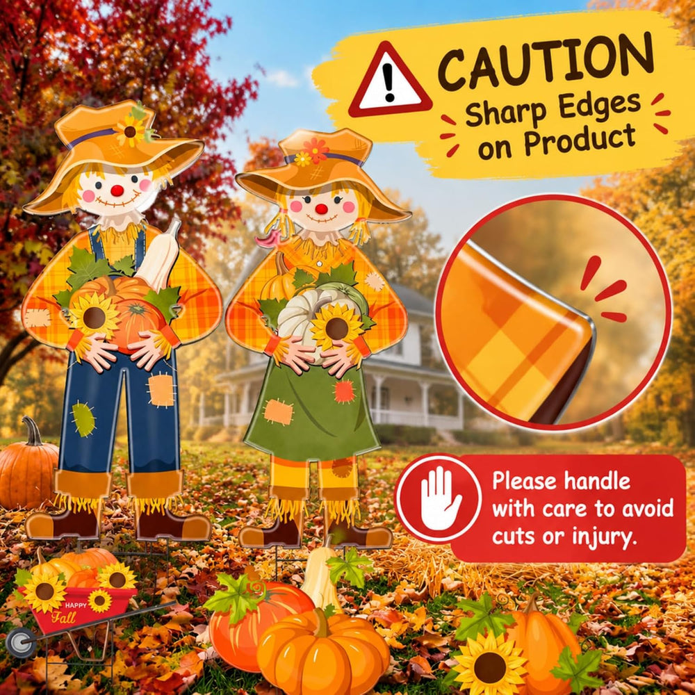 5 Pcs Metal Thanksgiving Outdoor Decor, Fall Scarecrow Yard Stake
