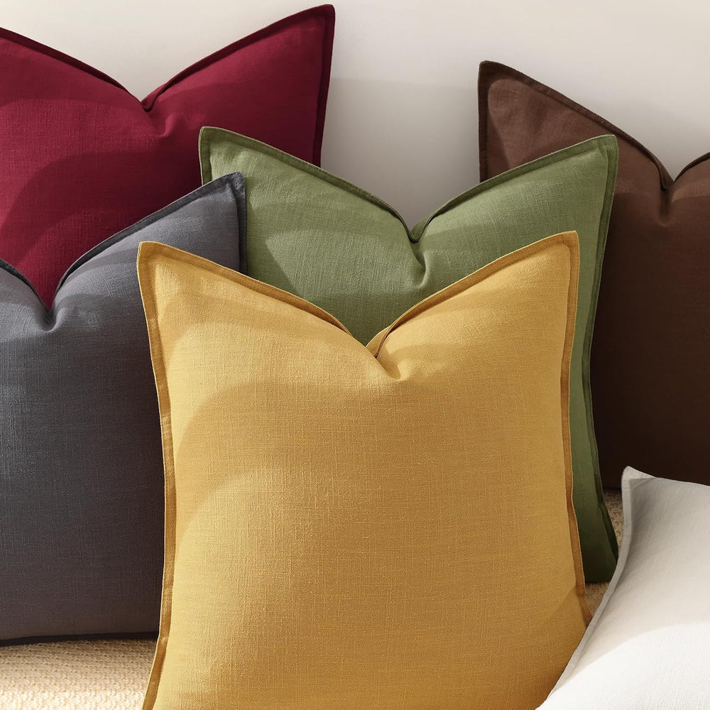 decorUhome Fall Olive Green Linen Throw Pillow Covers 22x22 Set of 2