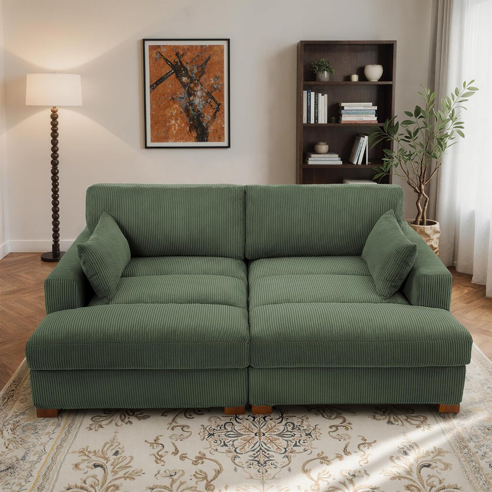 Oversized Corduroy Chaise Lounge Chair with Left Armrest & Cushion, Comfy...