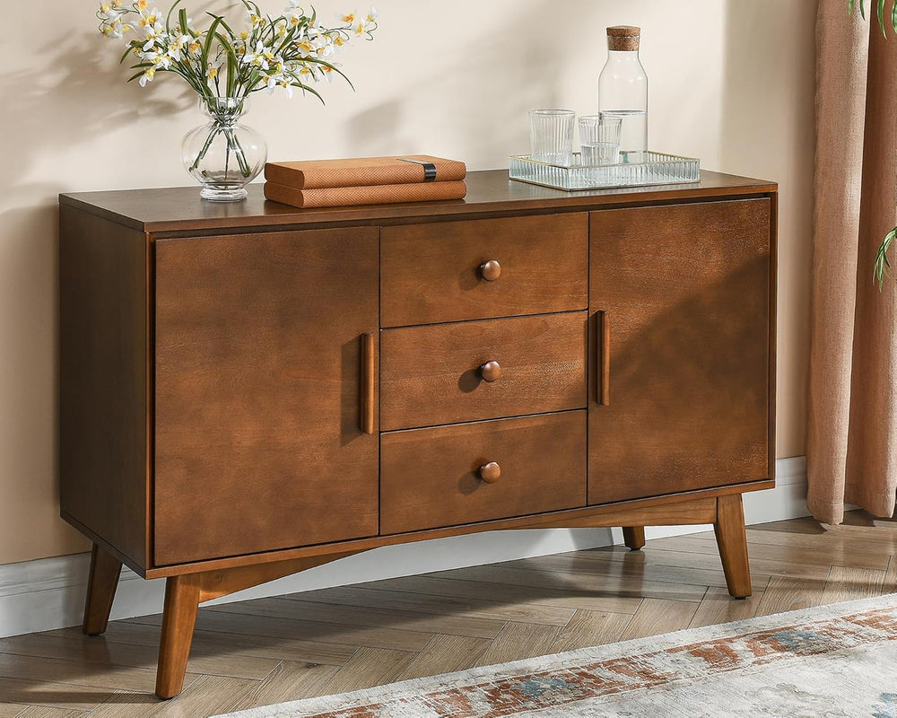 LKTART 47" Real Wood Veneer Sideboard Buffet Cabinet with Storage Drawers