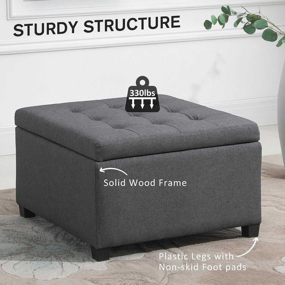 HOMCOM Storage Ottoman Coffee Table with Flip Top Seat Lid Wood Frame Gray