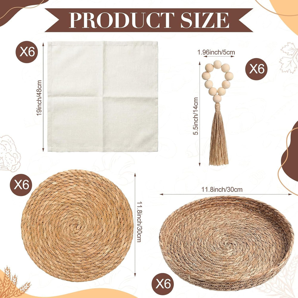 Boho Kitchen Decor Table Runner and Placemats Set, Grey, 6 Sets, 12x72inch