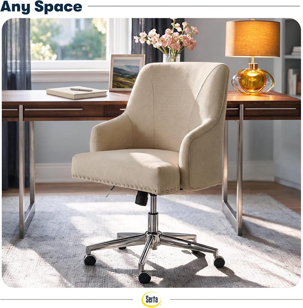 Serta Leighton Home Office Desk Chair, Mid-Back with Chrome Nailheads, Memory...