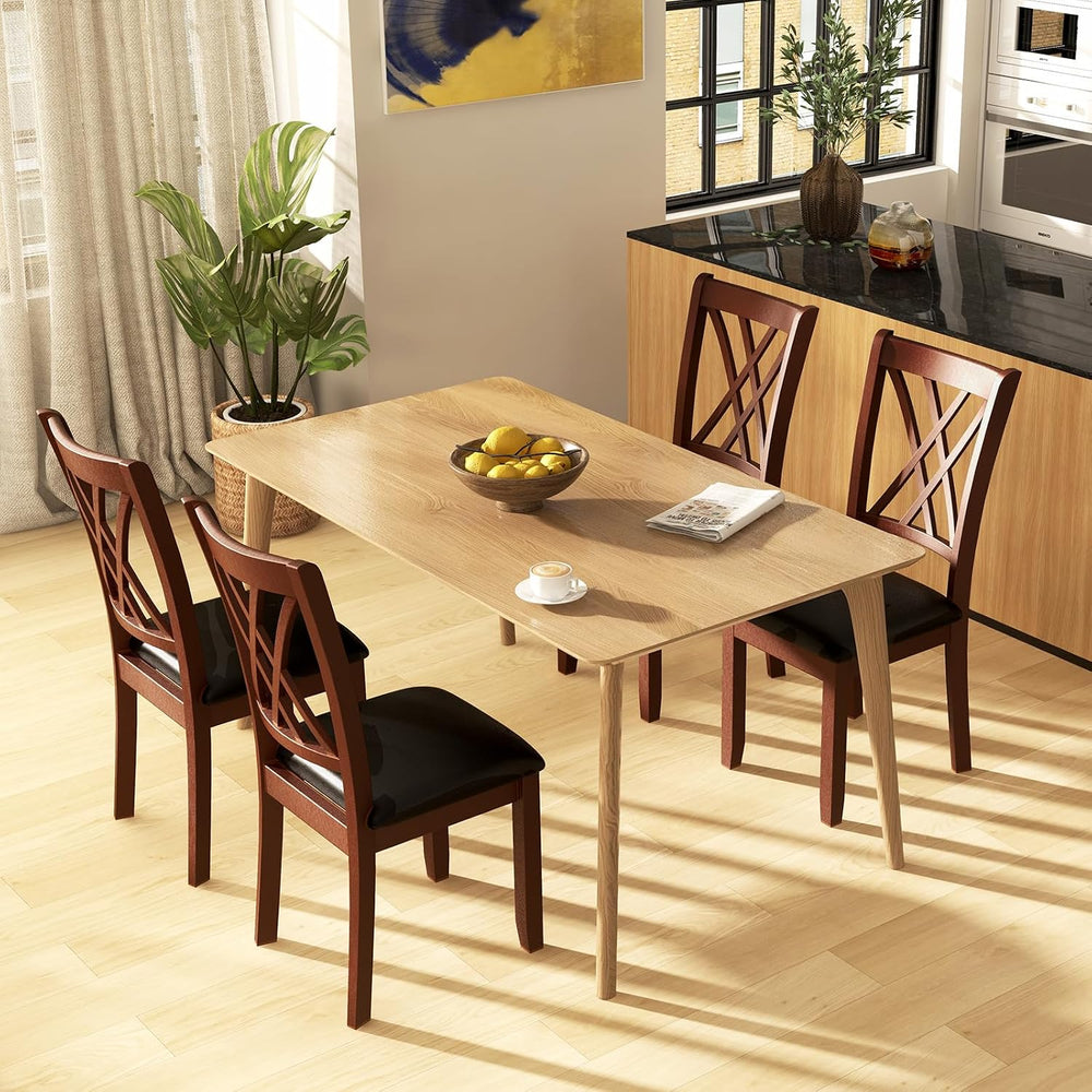 GIANTEX Wood Dining Chairs Set of 4, Faux Leather Upholstered Kitchen Chair