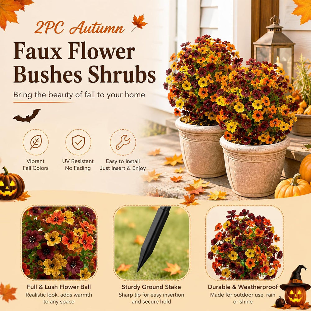 2 Pack Fall Artificial Topiary Ball Trees, UV Resistant Artificial Outdoor Sh...