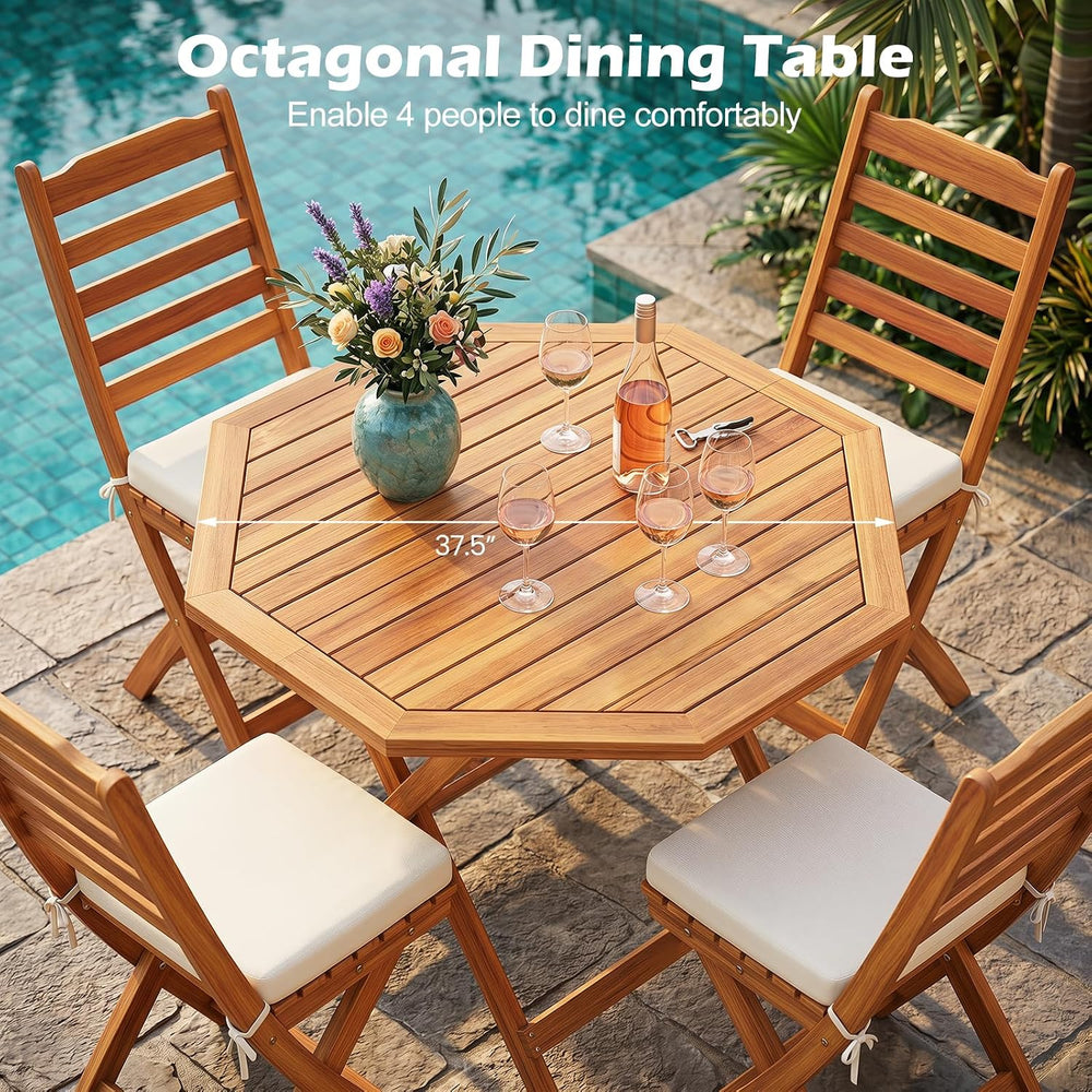 Tangkula 37.5” Folding Patio Table for 4, Acacia Wood Outdoor Dining Table
