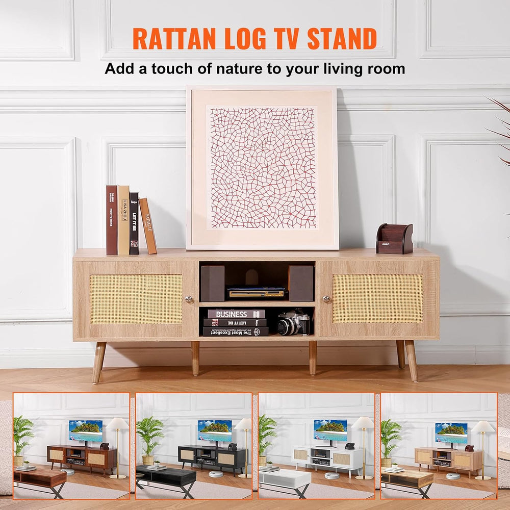 VEVOR Rattan TV Stand, Mid Century Modern TV Stand for 65 inch TV, Boho Ratta...
