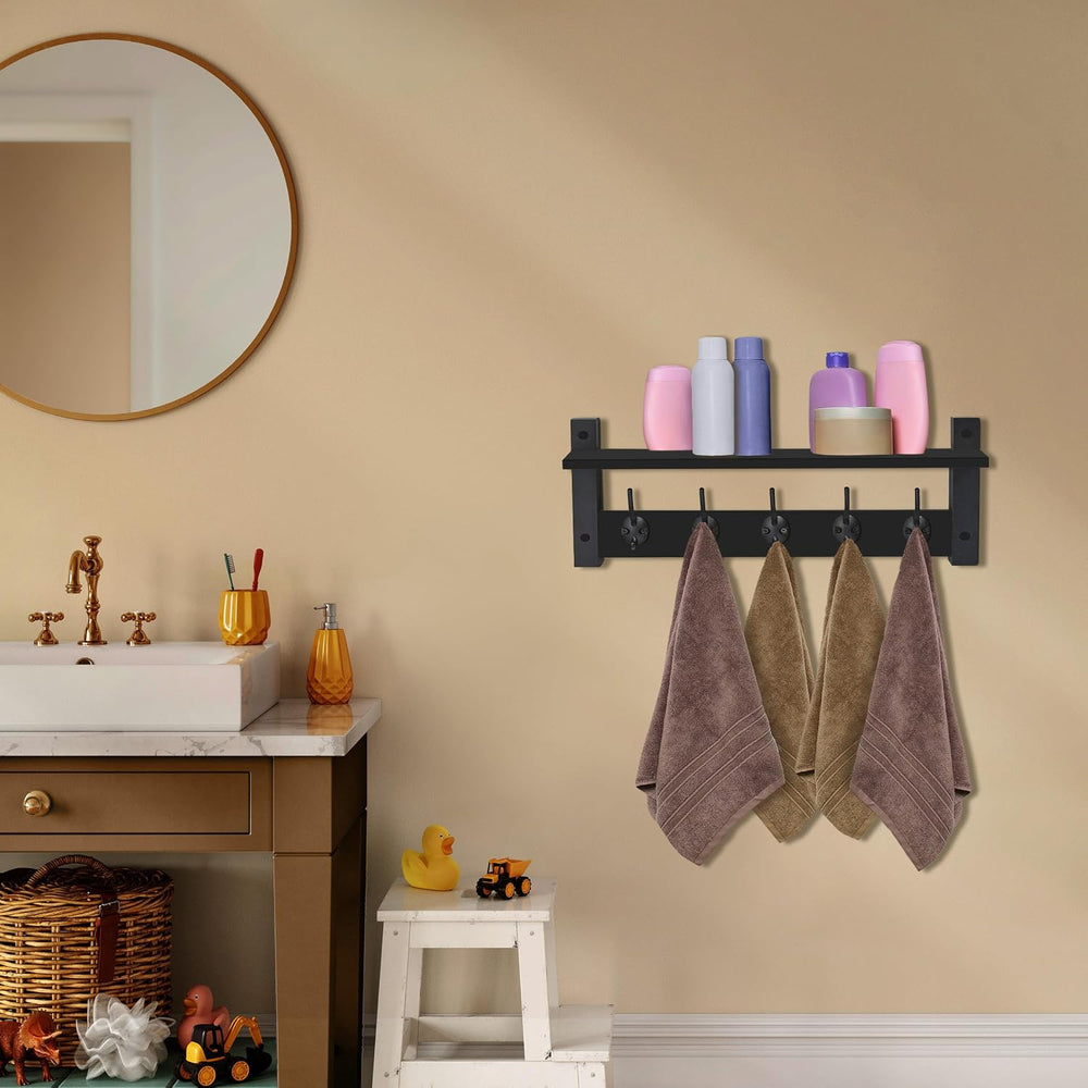 Sorbus Coat Rack Wall Mount with Shelf (Black, 24 Inch)