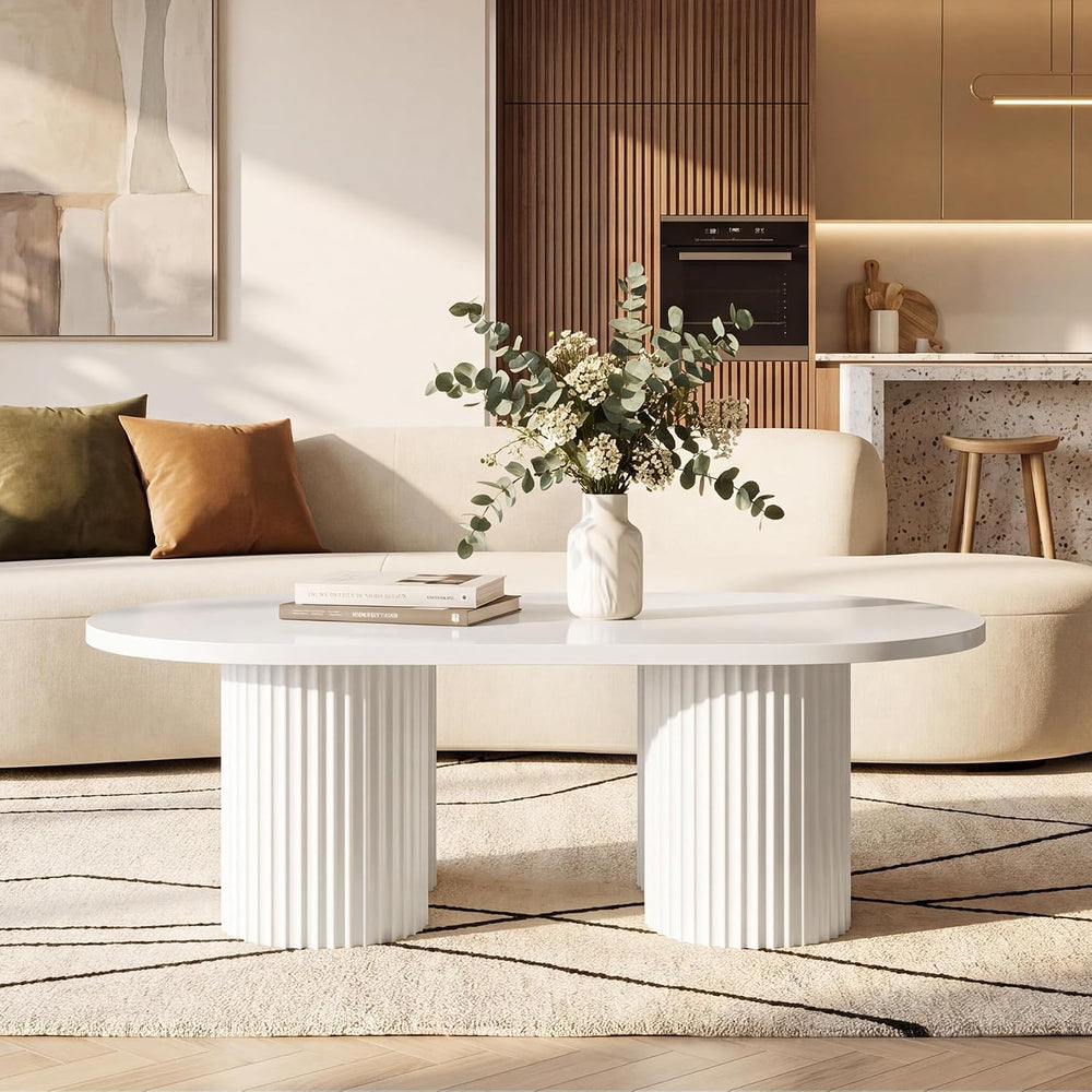 Tribesigns Oval Coffee Table, 47" Modern Center Table, White