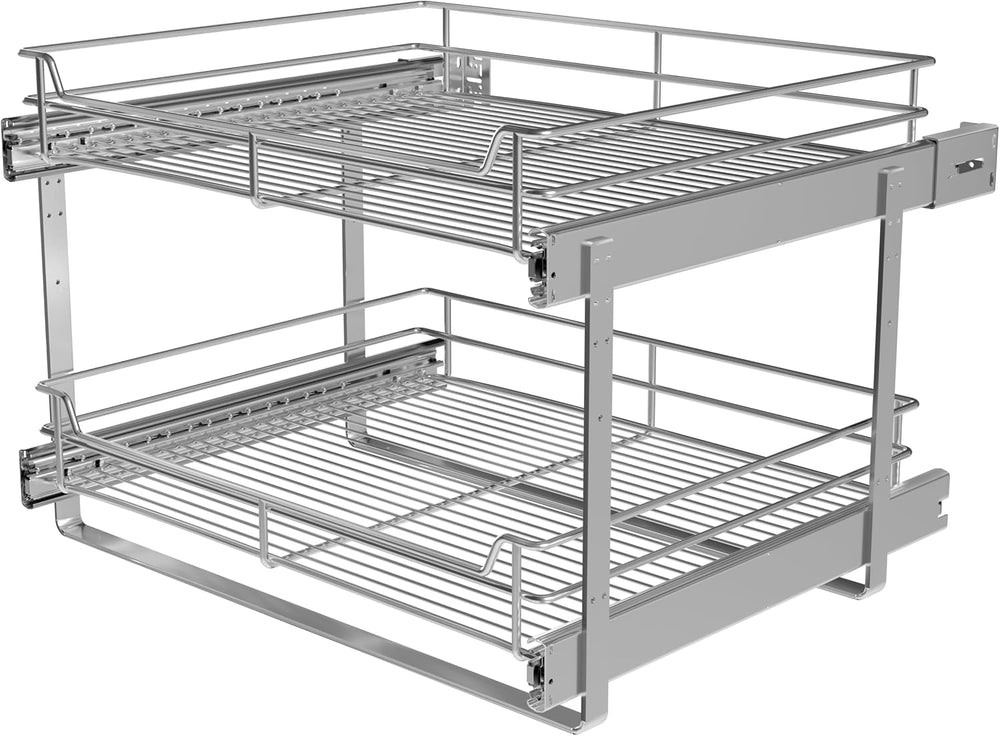 JOWBOOW 2-Tier Cabinet Pull Out Shelves, 20" W x 22" D, Chrome