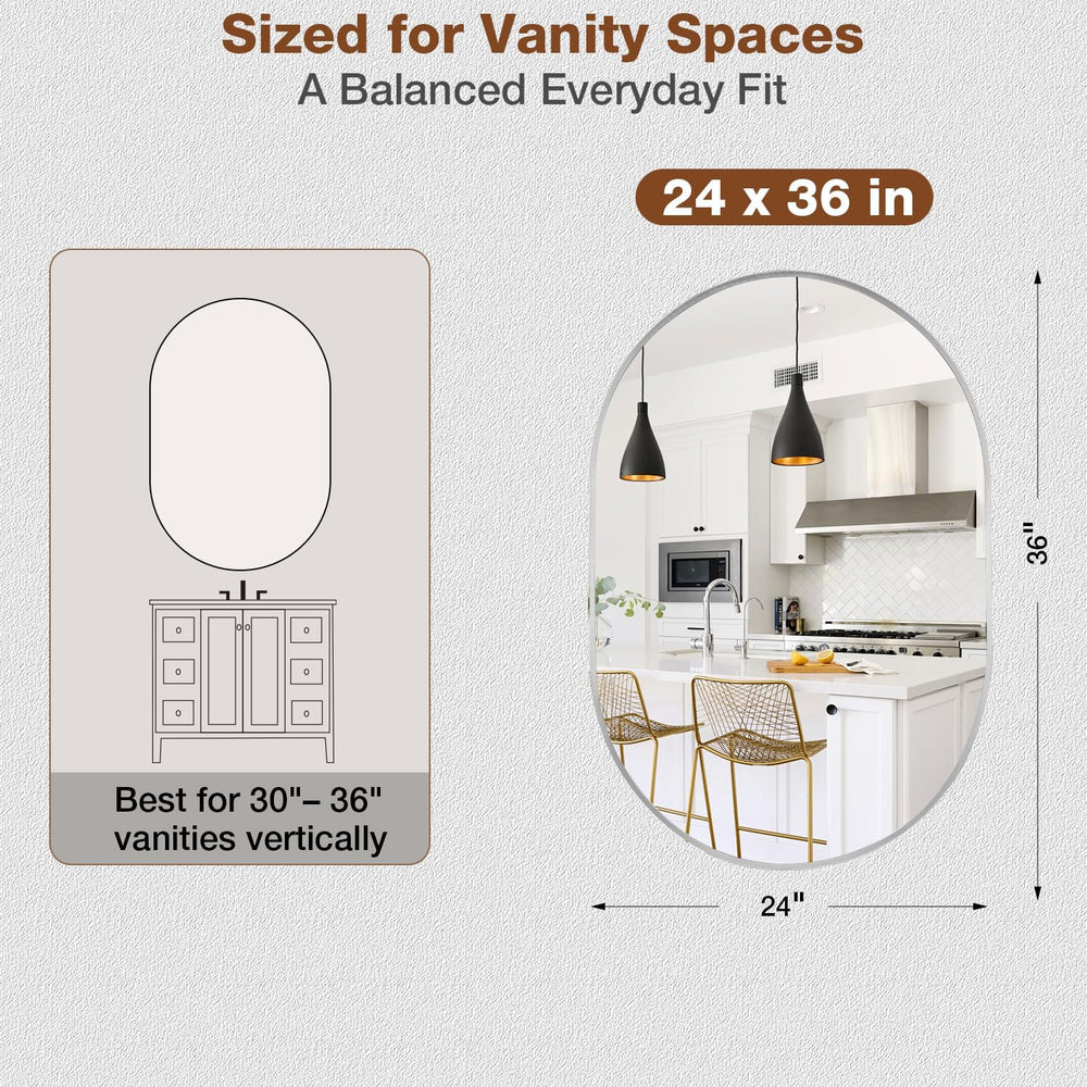 24"x36" Brushed Nickel Oval Bathroom Mirror for Over Sink, Vanity M...