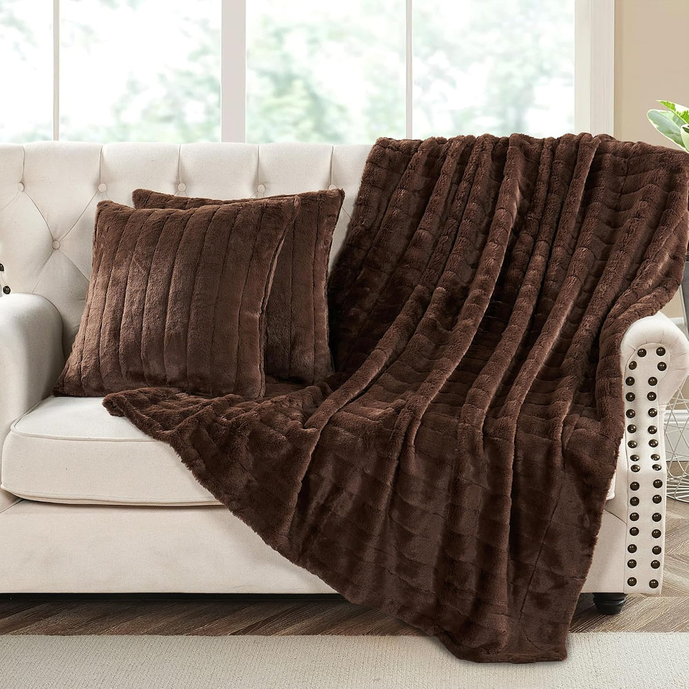 Home Soft Things Rabbit Faux Fur Throw Blanket (60" x 80") and 2 Pi...