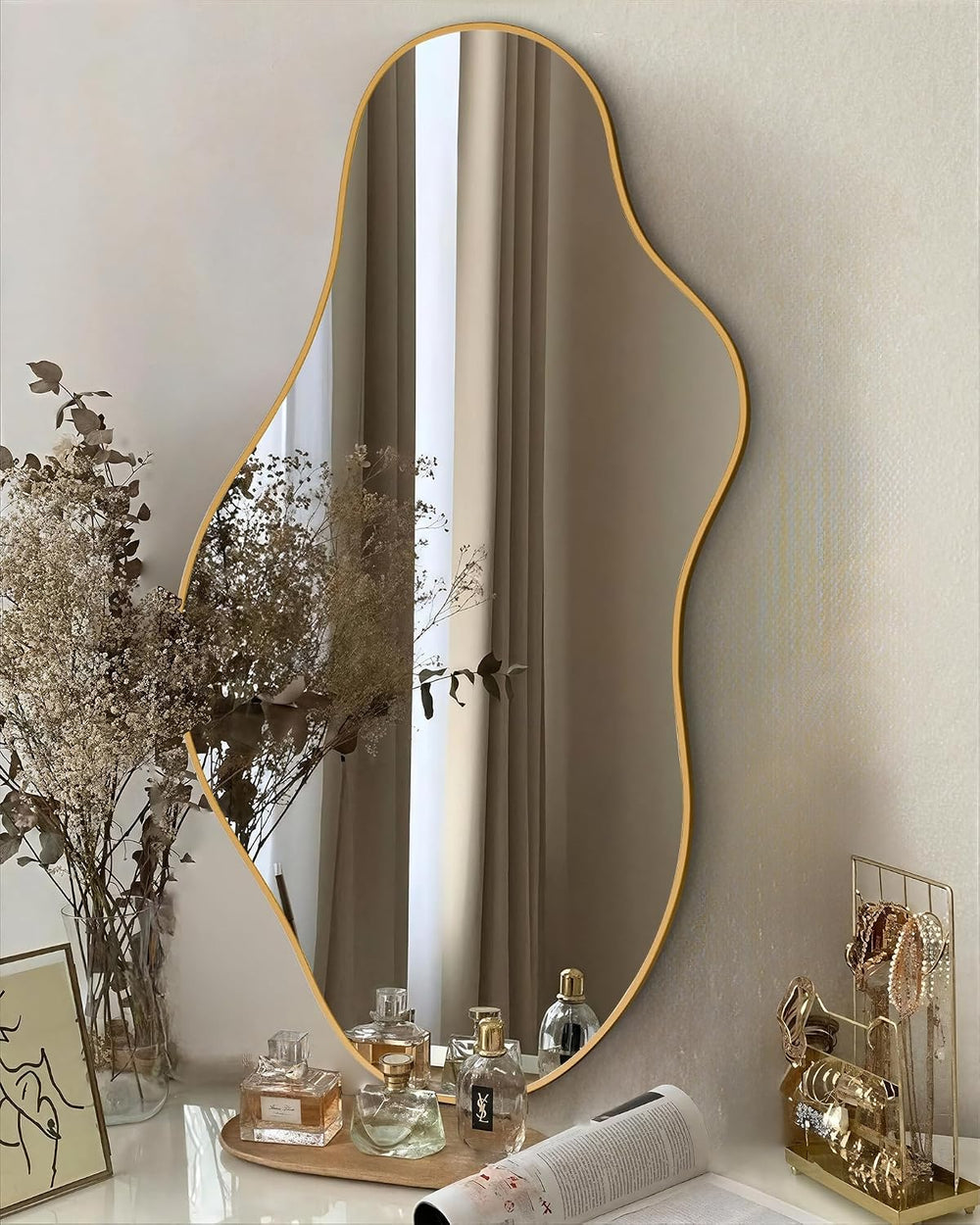 Irregular Wall Mirror 20"x36" Gold Abstract Asymmetrical