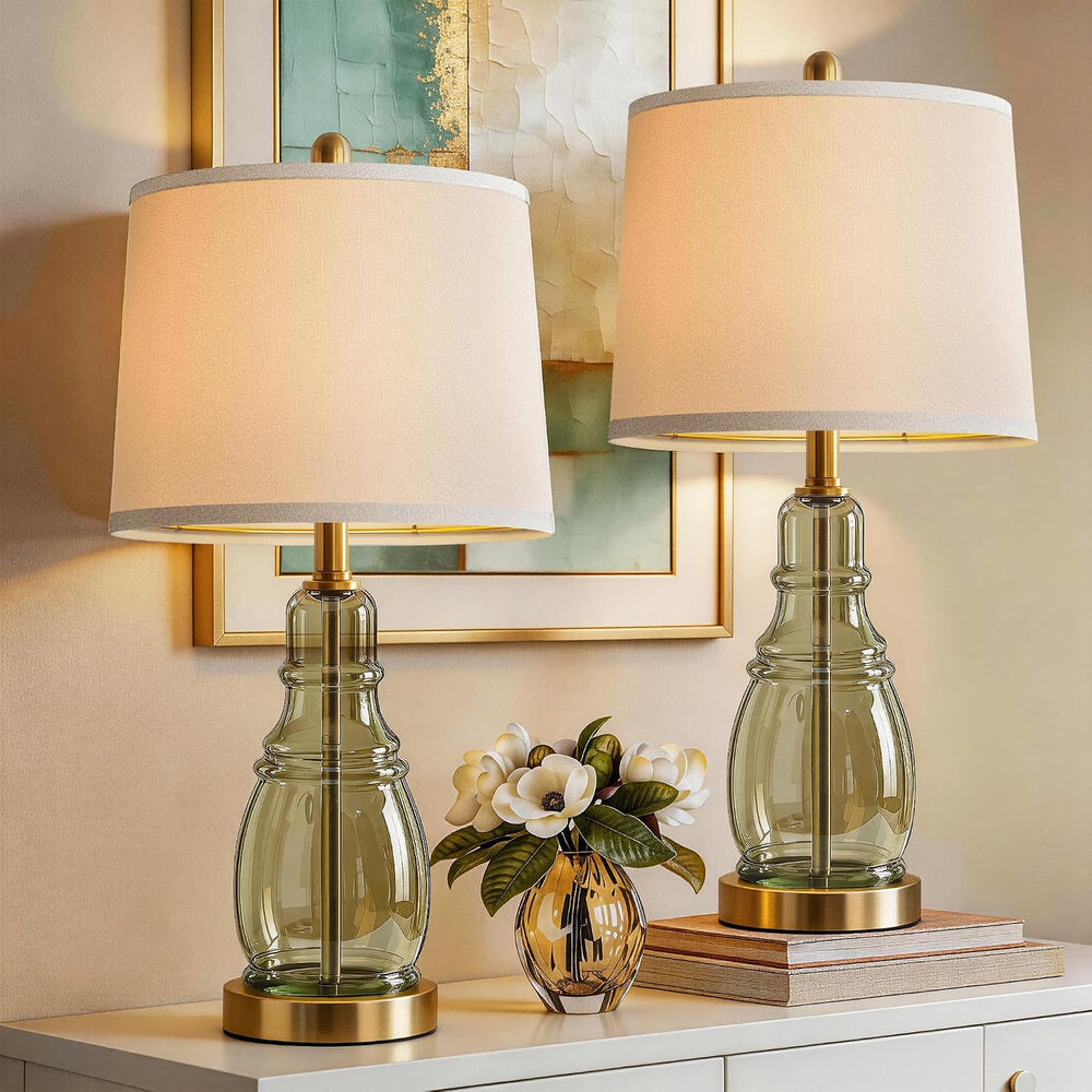 ROTTOGOON Glass Table Lamp Set of 2, Modern Table Lamps for Living Room Bedro...