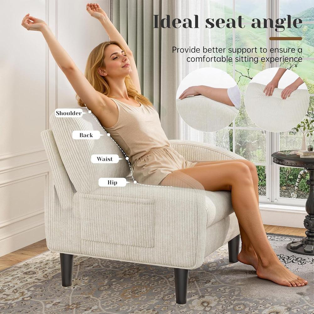 Homkdom Accent Chair with Side Pockets & Ergonomic Backrest,Beige