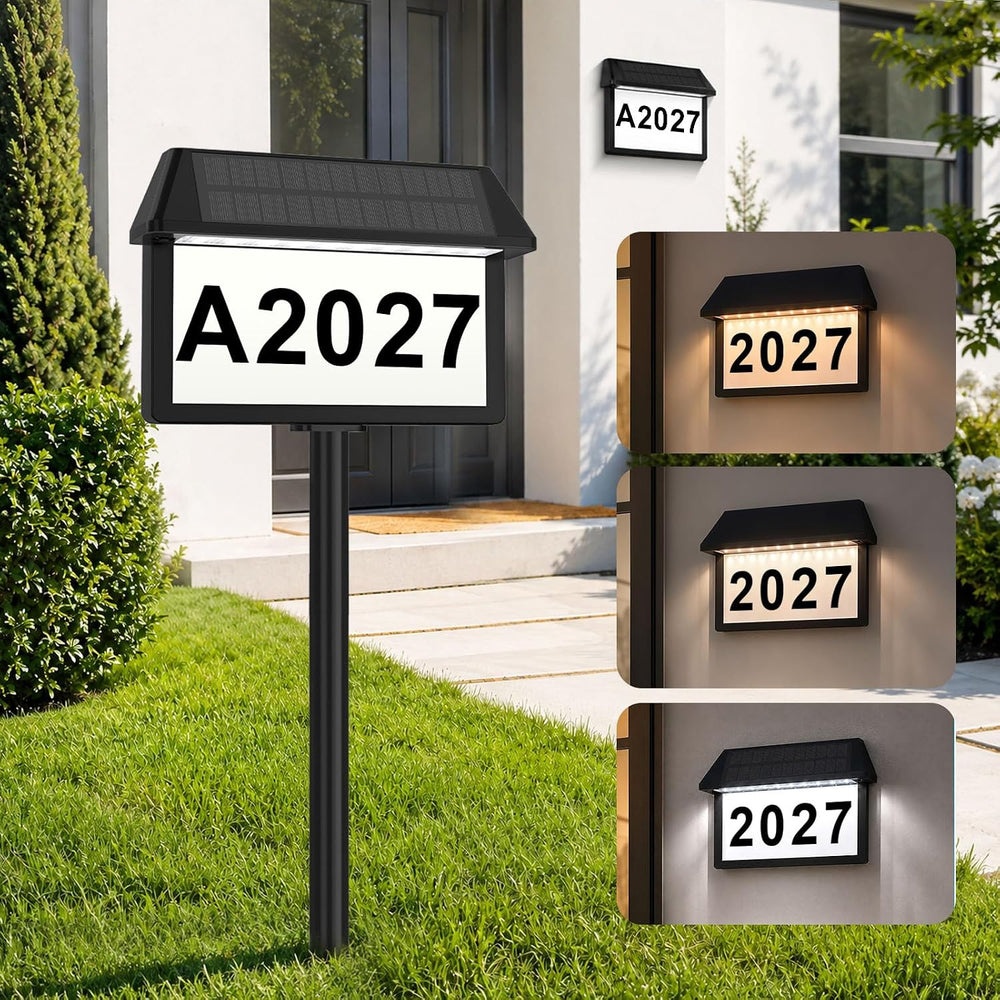 Lacasa Solar Address Sign Lighted House Numbers Waterproof 3 Color Modes
