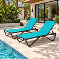 Kozyard Outdoor Chaise Lounge Chair, All Aluminum Frame, Fully Flat Adjustable Reclining Patio Lounger for Pool Sun Shelf, Tanning Ledge, Sunbathing & Backyard, Textilene (Aqua, 2Chairs)