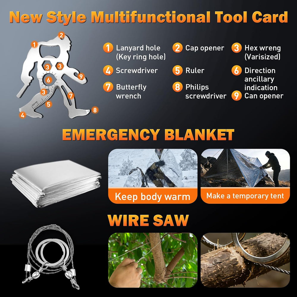 27-in-1 Survival Gear Kit, Camping Tools for Hiking, Fishing & Emergencies