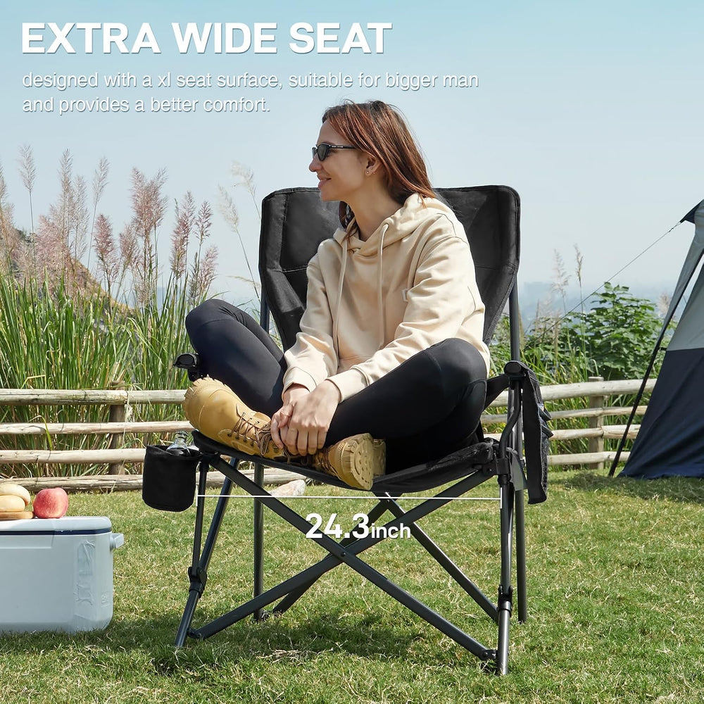 EVER ADVANCED Oversized Folding Camping Chair for Adults with Adjustable Lumb...