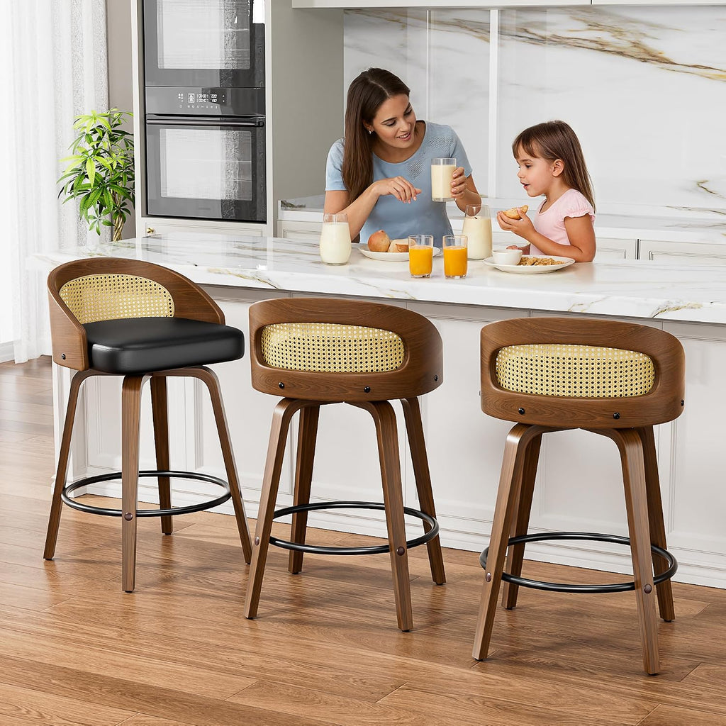 YaFiti Bar Stools Set of 2, 26" Counter Height Stools with Rattan Back