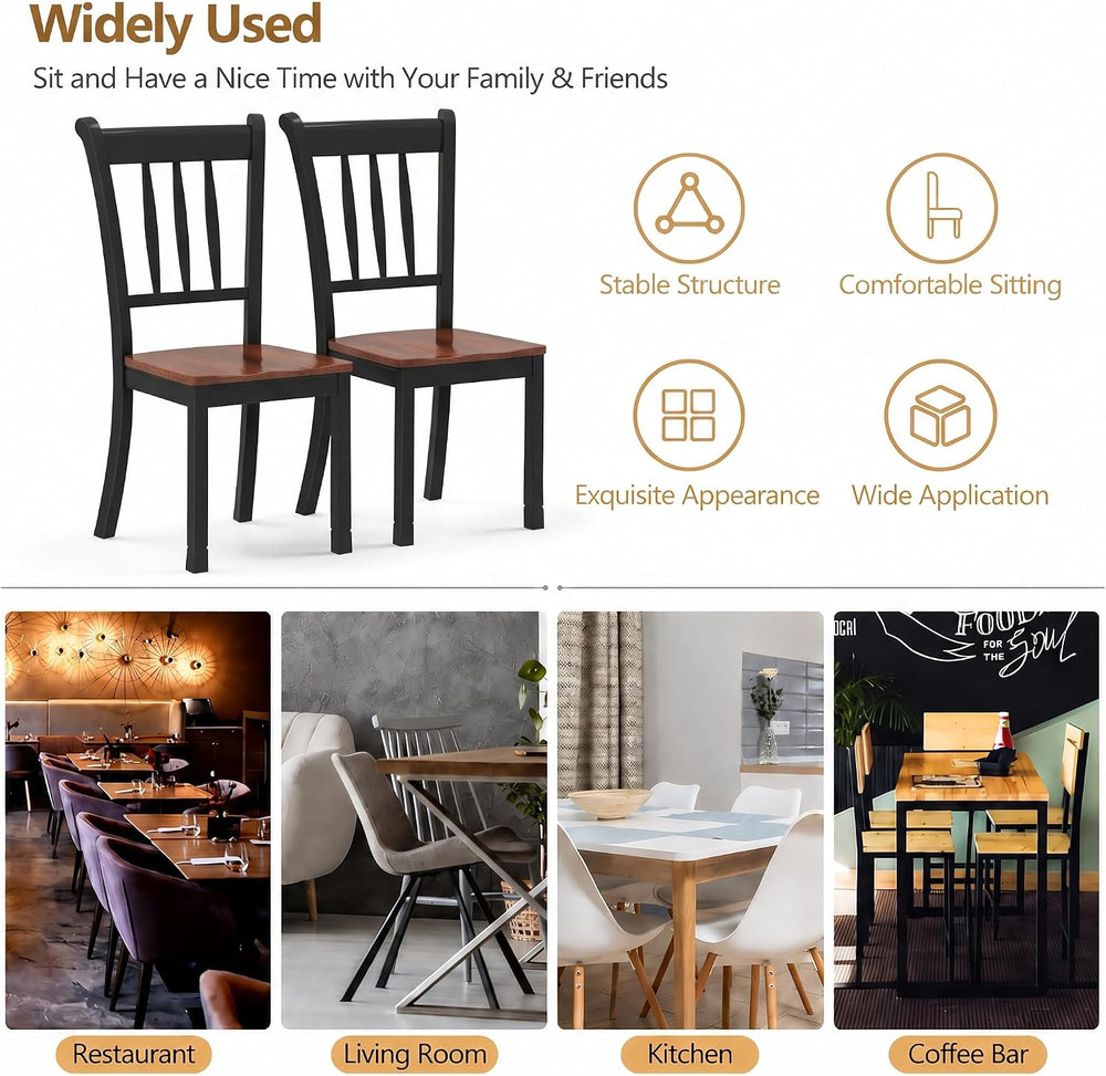 POWERSTONE Dining Chairs Set of 6, Rubberwood Kitchen Chairs, Black
