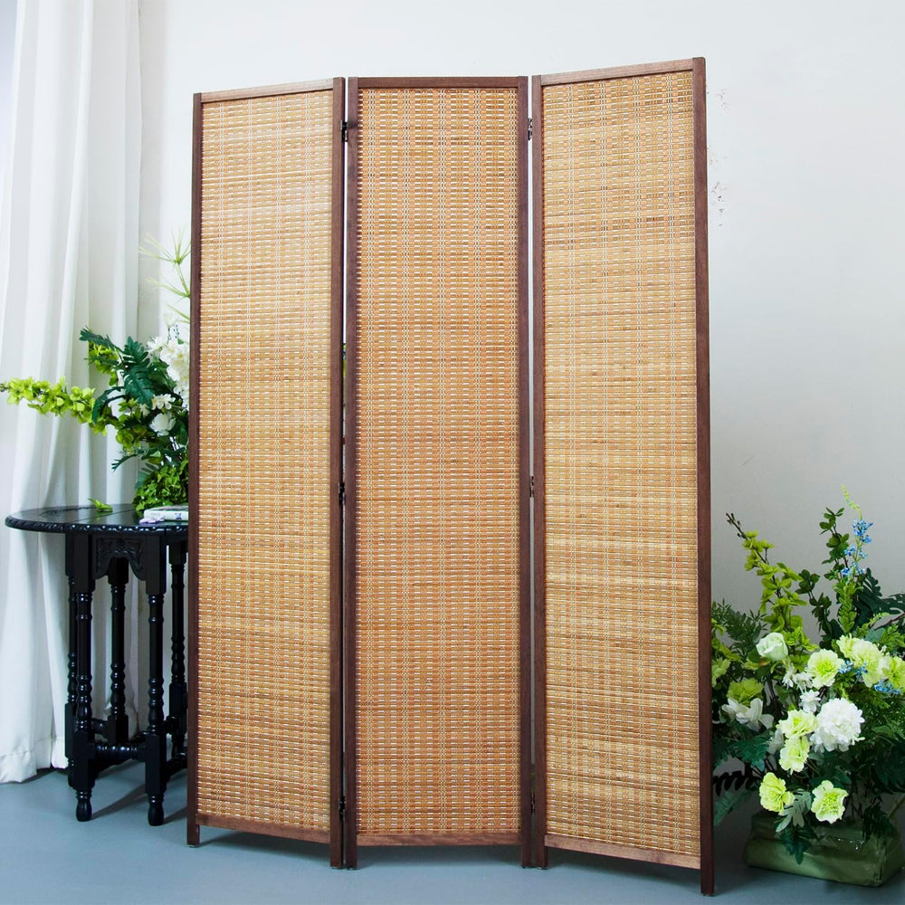 3 Panel Bamboo Room Divider Screen,5.6 FT Tall Bamboo Divider Folding Panel S...