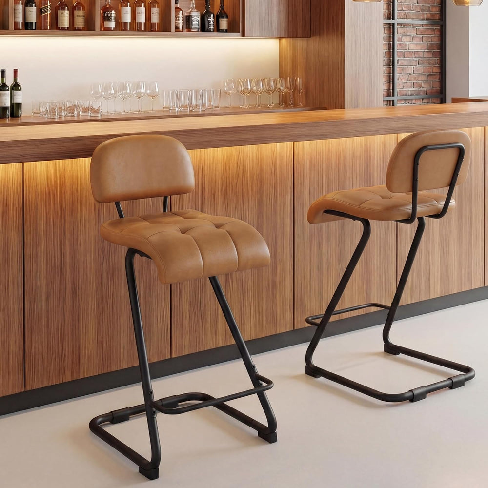 Counter Height Bar Stools Set of 2, Brown 24'' Barstools with Back