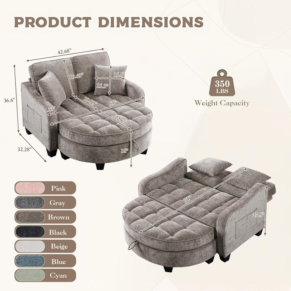 Oversized Chaise Lounge Chair Indoor with Curved Ottoman, Brown