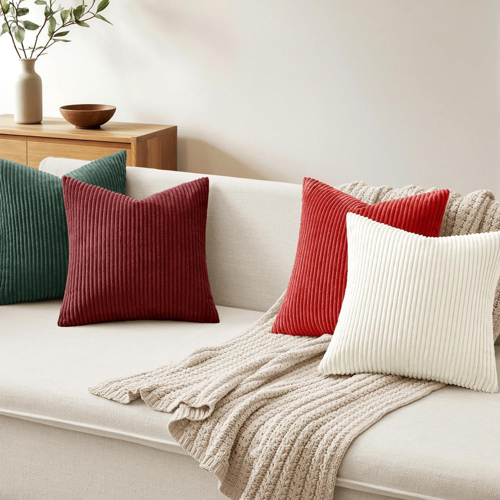 MIULEE Corduroy Decorative Throw Pillow Covers Christmas Red White 18x18