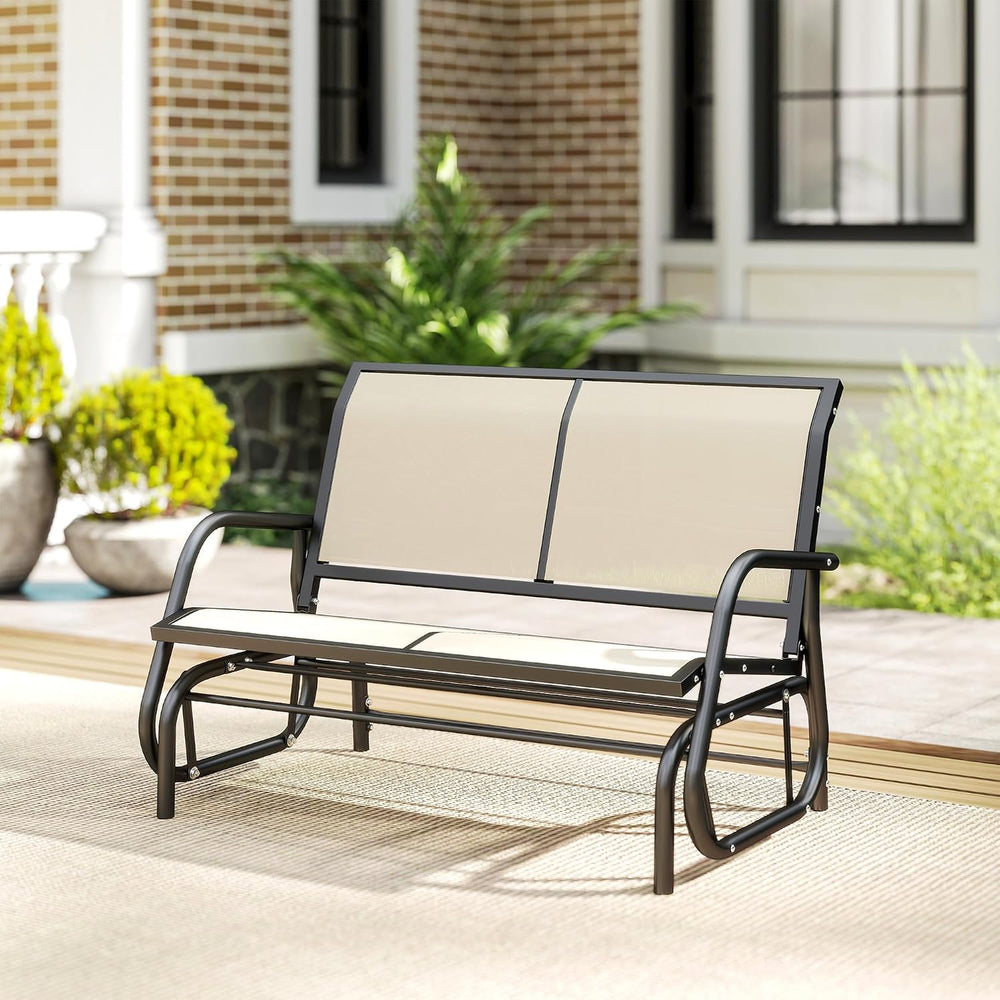 Outsunny 2-Person Outdoor Glider Bench with Steel Frame, Beige