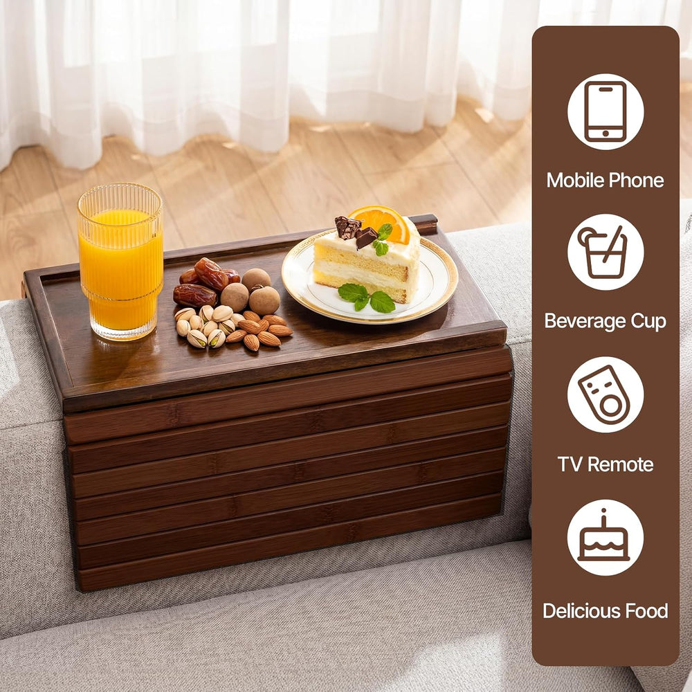 Bamboo Sofa Armrest Tray, Foldable Couch Arm Tray Side Table, 2 in 1 Anti-Fal...