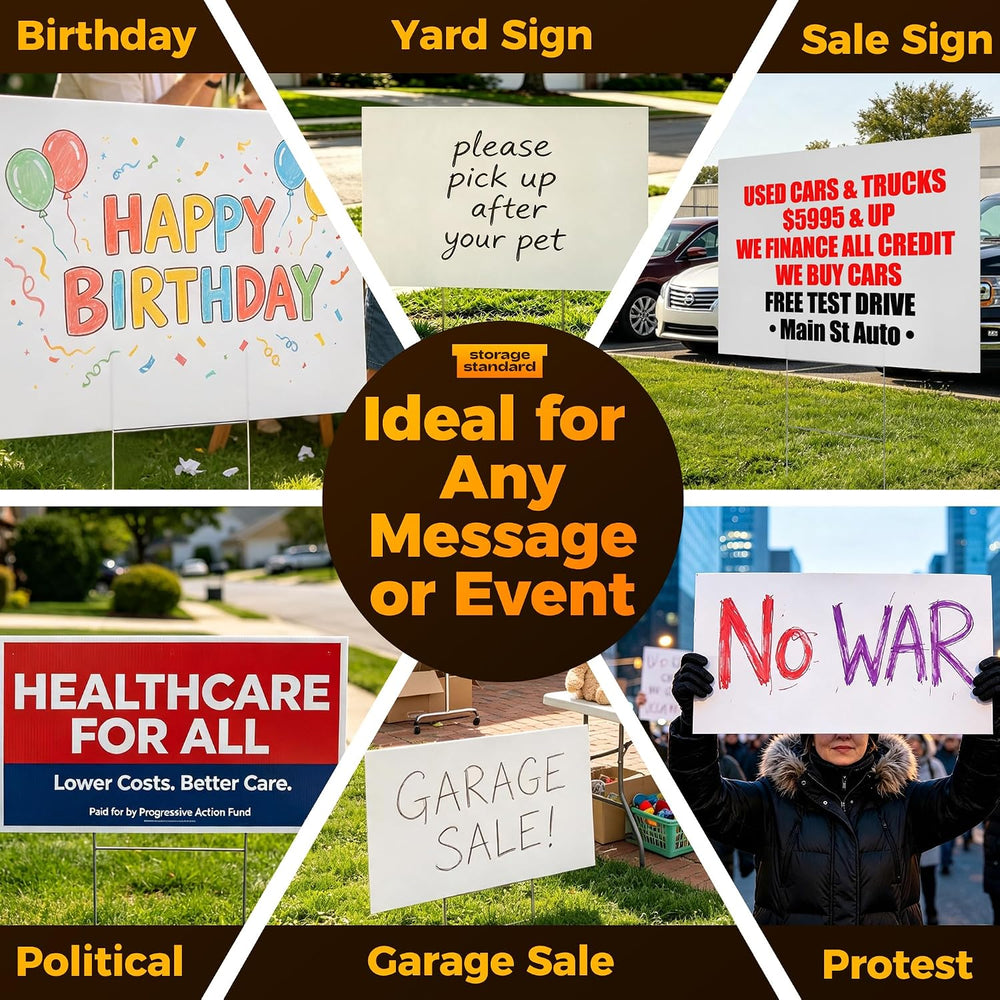 24 x 36 Inch Plastic Blank Yard Signs with Stakes - 4mm Extra Large Corrugate...