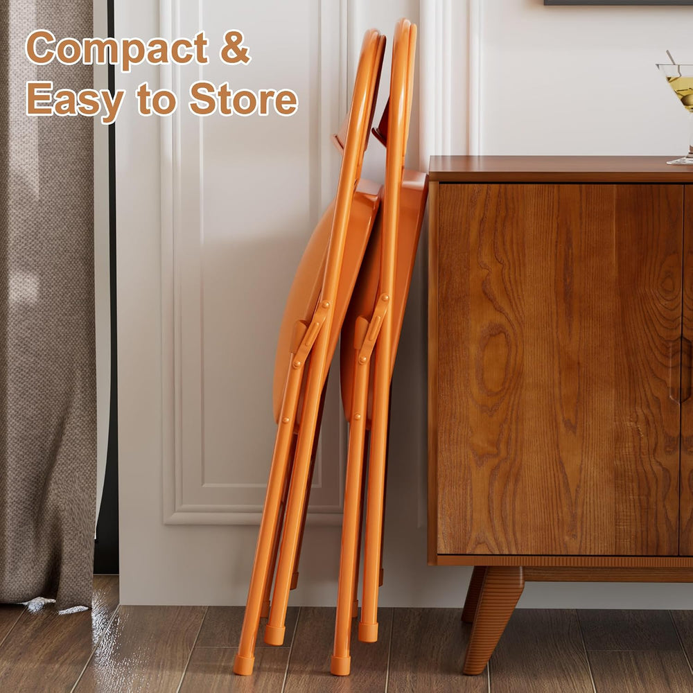 VECELO Folding Chairs Set of 2, Faux Leather Padded, Orange