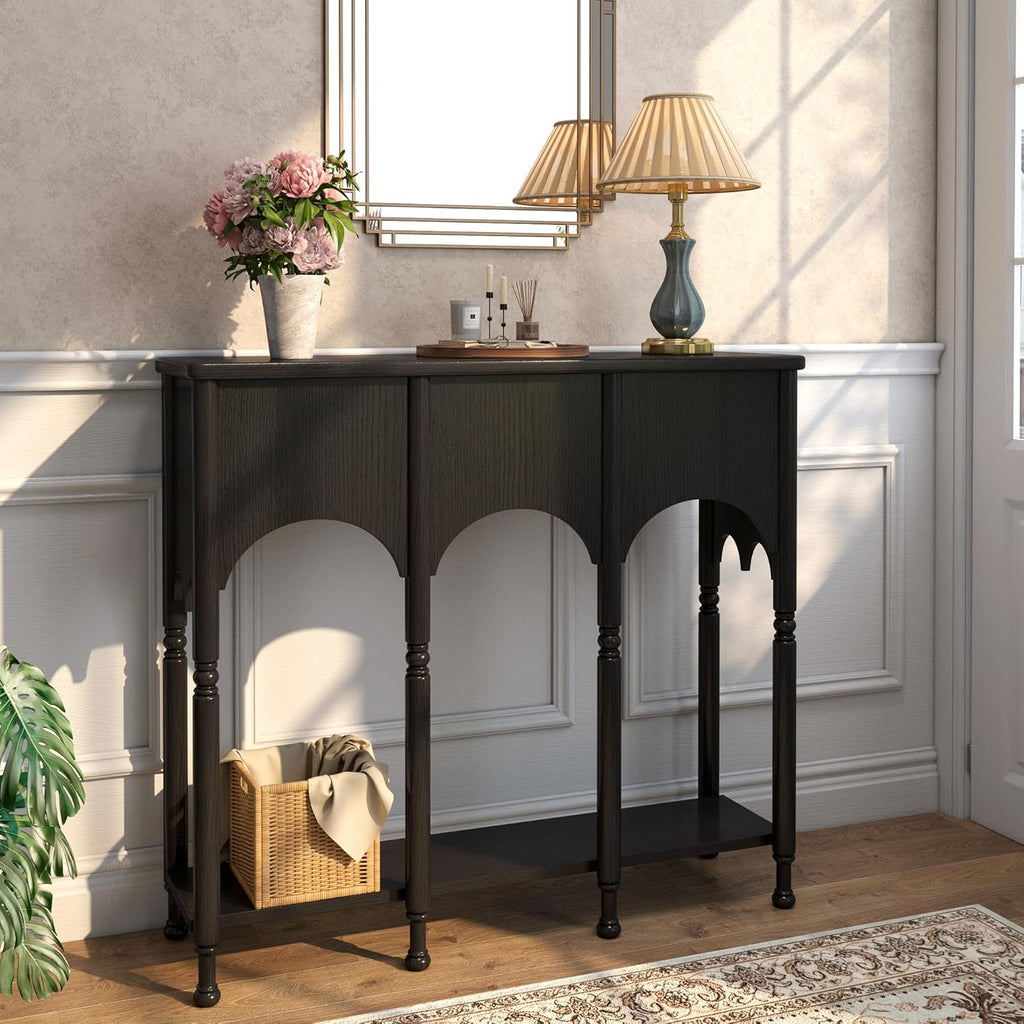 40" Console Table with Storage Shelf, Retro Wooden Entryway Table