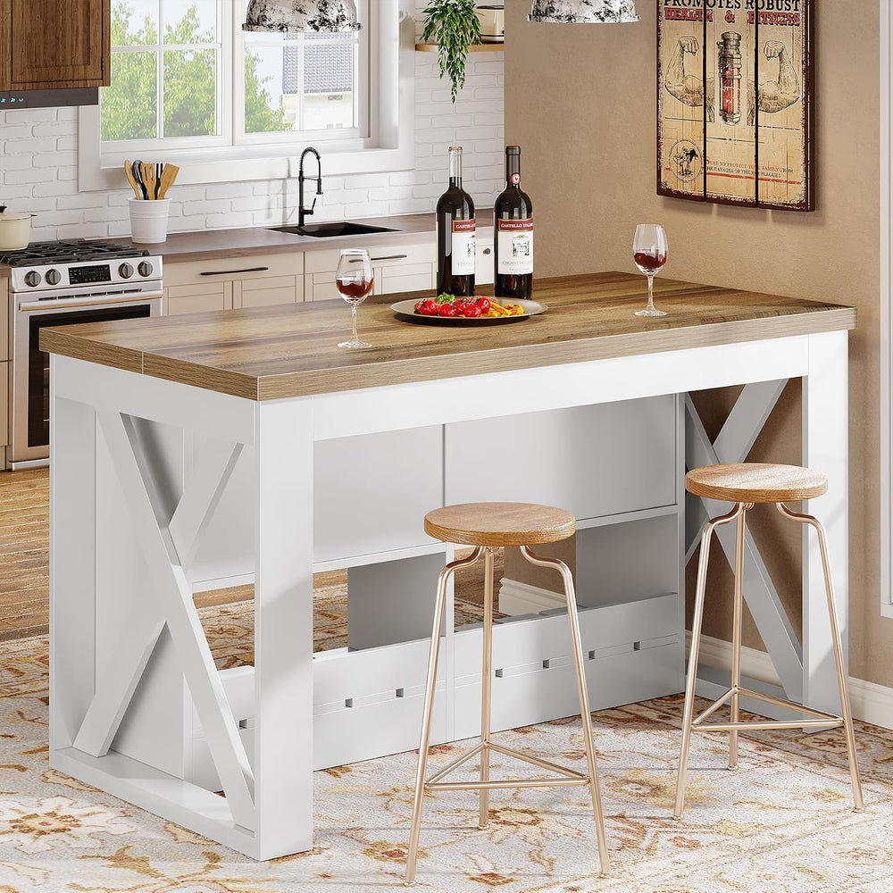 Tribesigns 55" Farmhouse Kitchen Island with 2 Storage Drawers and Shelf