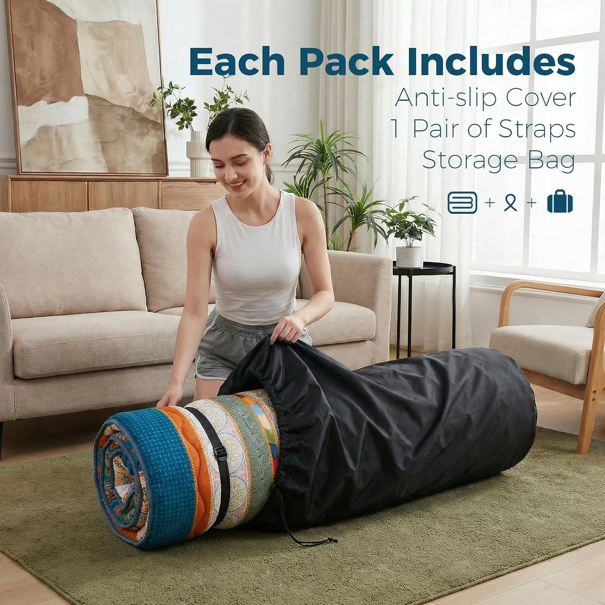 XICIKIN 2.5" Japanese Floor Mattress, Japanese Futon Mattress | Made with 27D Foam, Foldable Floor Mattress with Washable Cover Japanese Futon for Camping, Guest, Bohemian