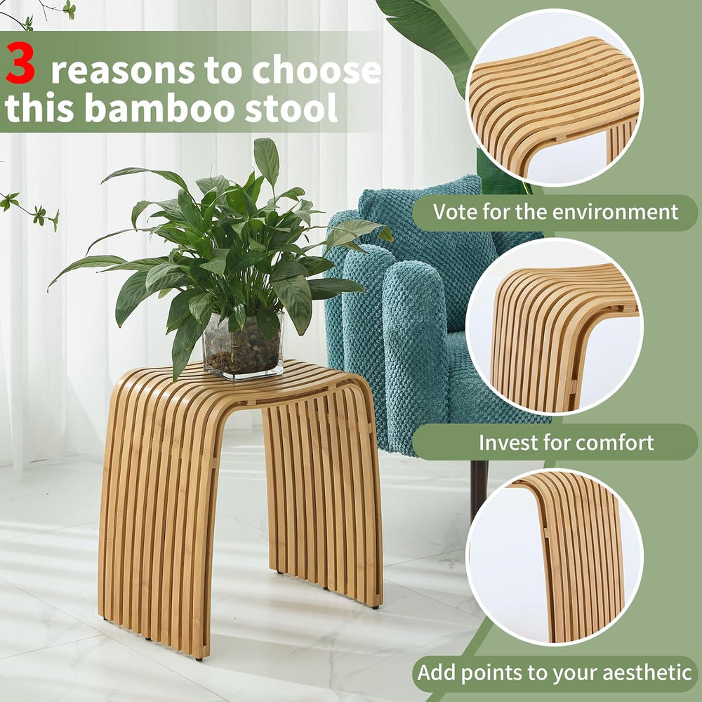 Bamboo Shower Bench, Waterproof Non-Slip Bath Stool,Sturdy Stable