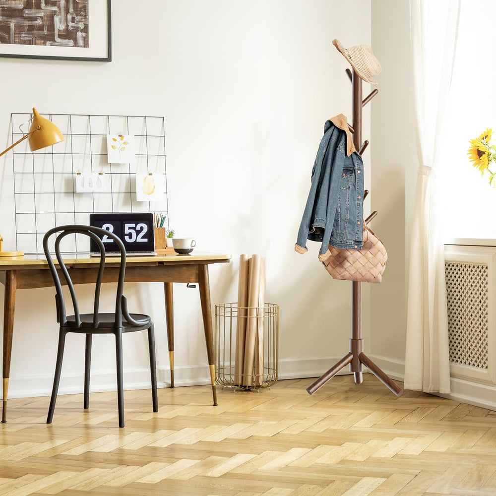 Simple Houseware Wooden Coat Rack Stand, Hall Tree with 9 Hooks, Walnut