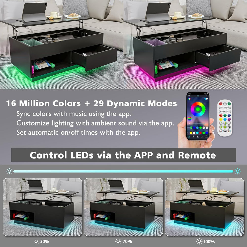 HOMMPA 40" Lift Top Coffee Table with Storage LED Coffee Table Morden Hi...