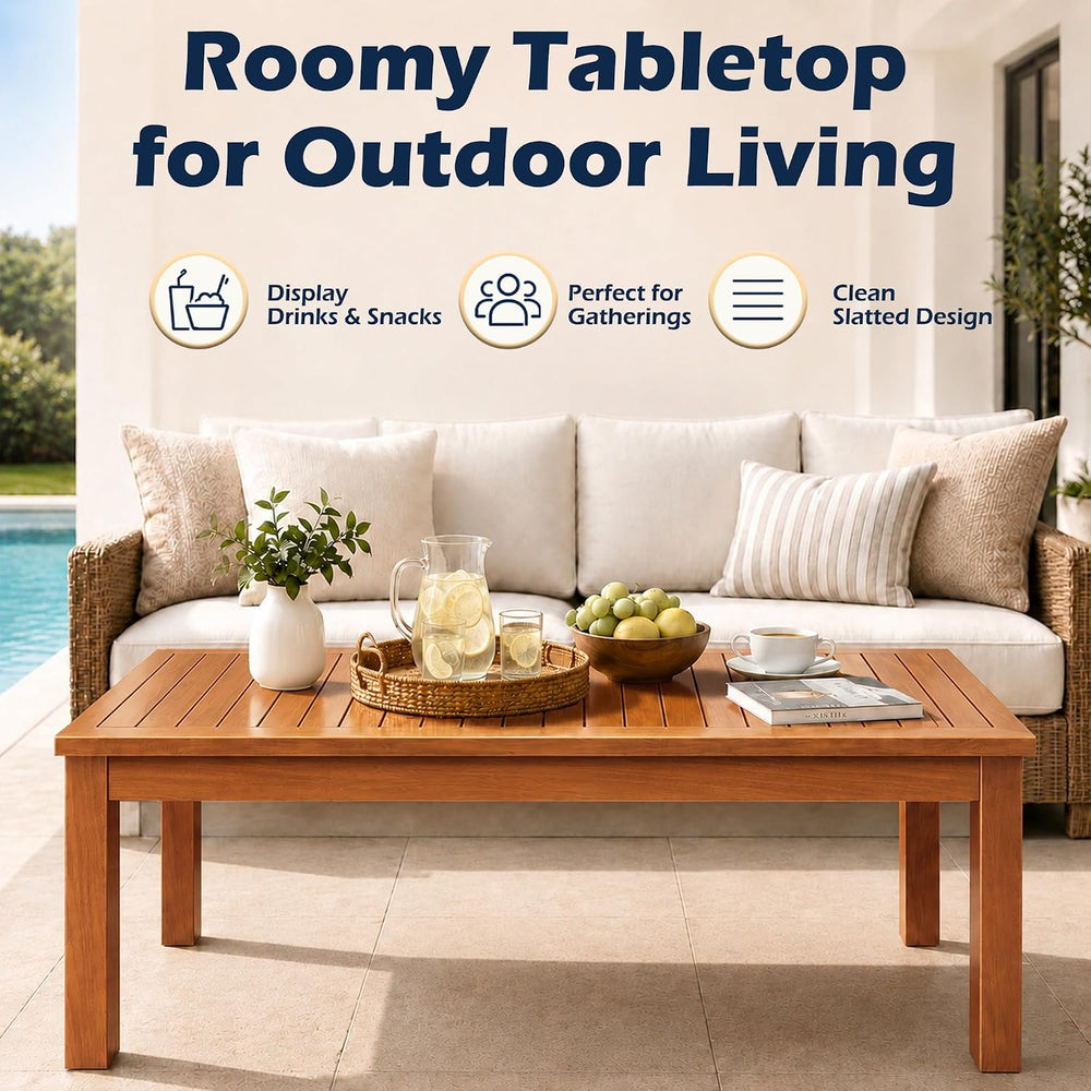 Outdoor Coffee Table for Patio, Solid 100% Teak Wood Patio Coffee Table