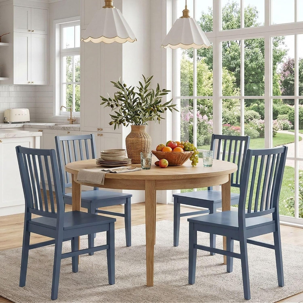 HNY Blue Wood Dining Chairs Set of 8, Farmhouse Kitchen Chairs with High Back...