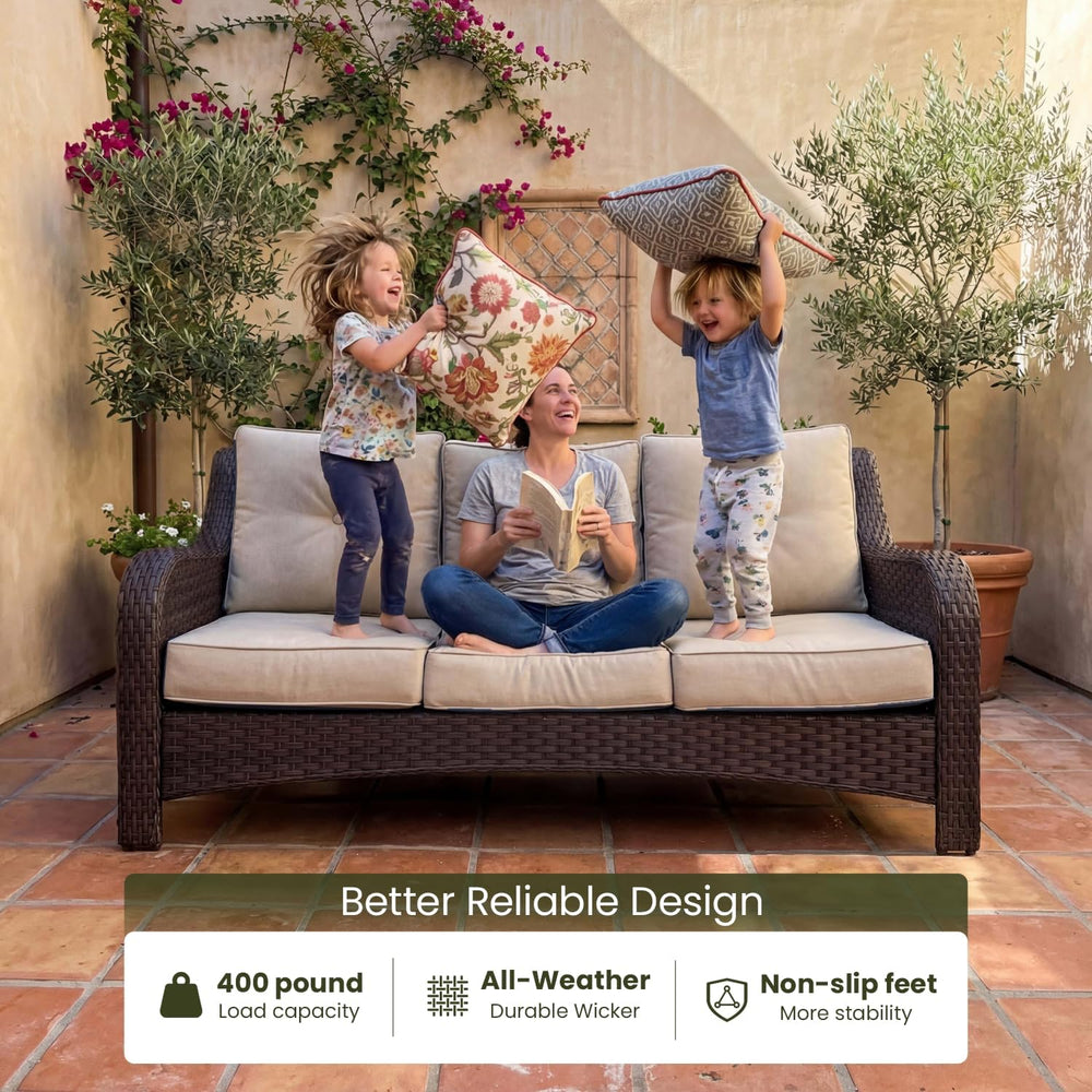 LayinSun 3 Piece Wicker Outdoor Furniture Set with 6-inch Comfy Cushions