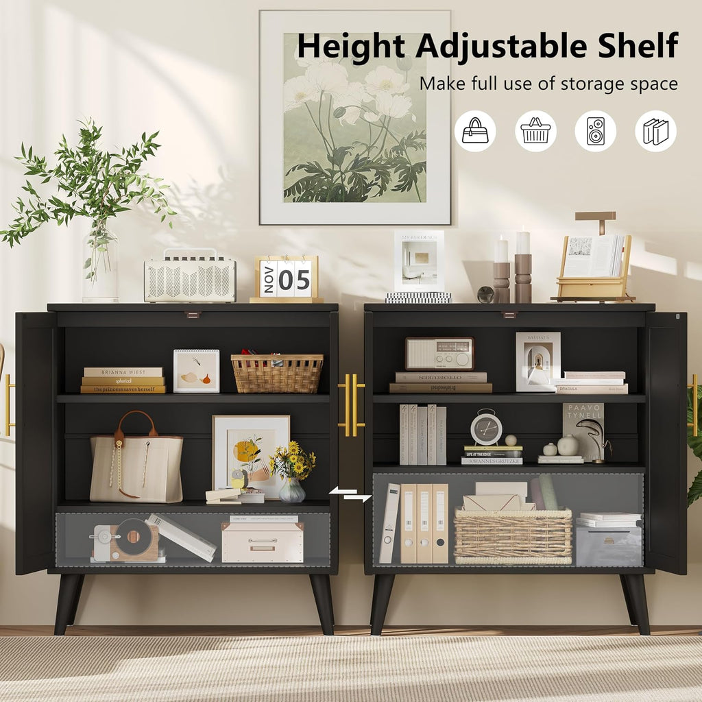 Keehusux 15.7" D Black Storage Cabinet with 2 Doors & Adjustable Shelf
