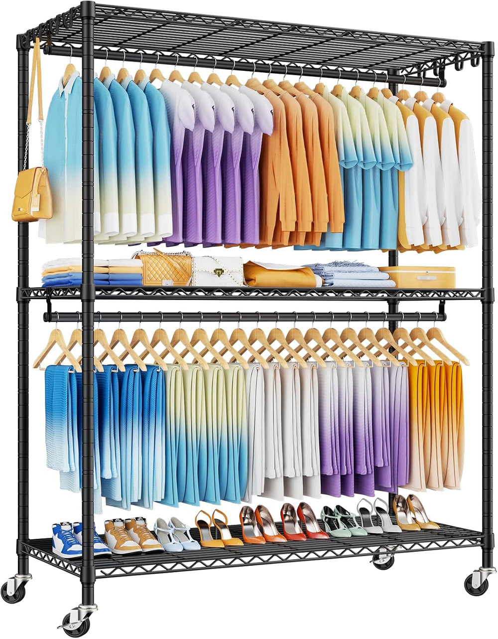 ULIFHOME P8 Max Heavy Duty Clothes Rack（With Extended Width Design） Rolling C...