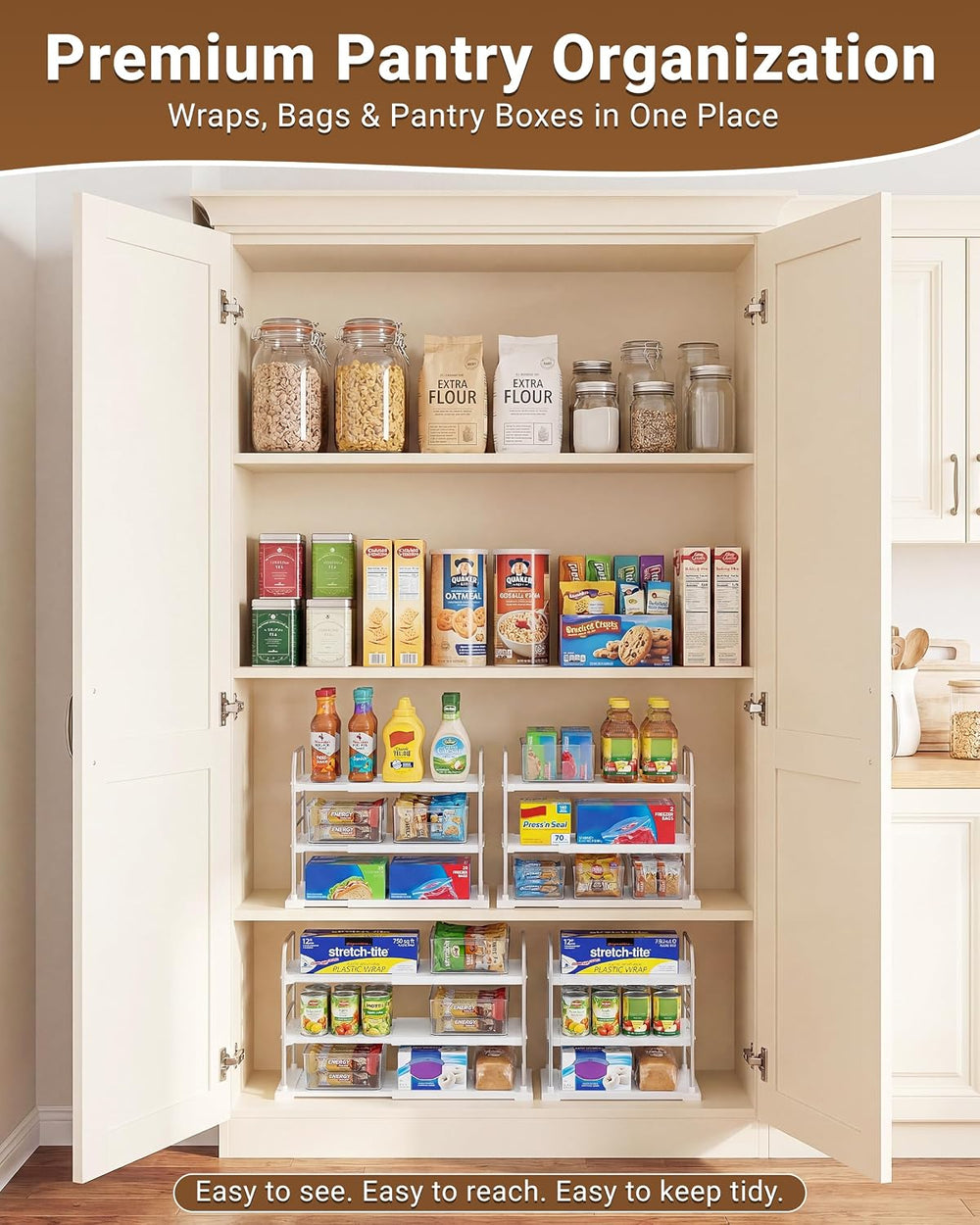 EVERIE 3-Tier Cabinet Organizer, 2-Pack Expandable Shelves for Foil & Wrap