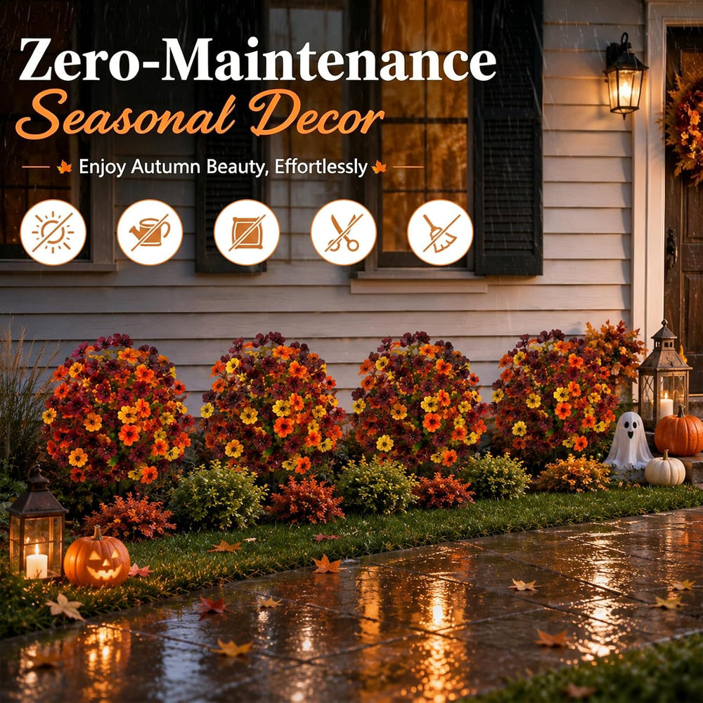 2 Pack Fall Artificial Topiary Ball Trees, UV Resistant Artificial Outdoor Sh...
