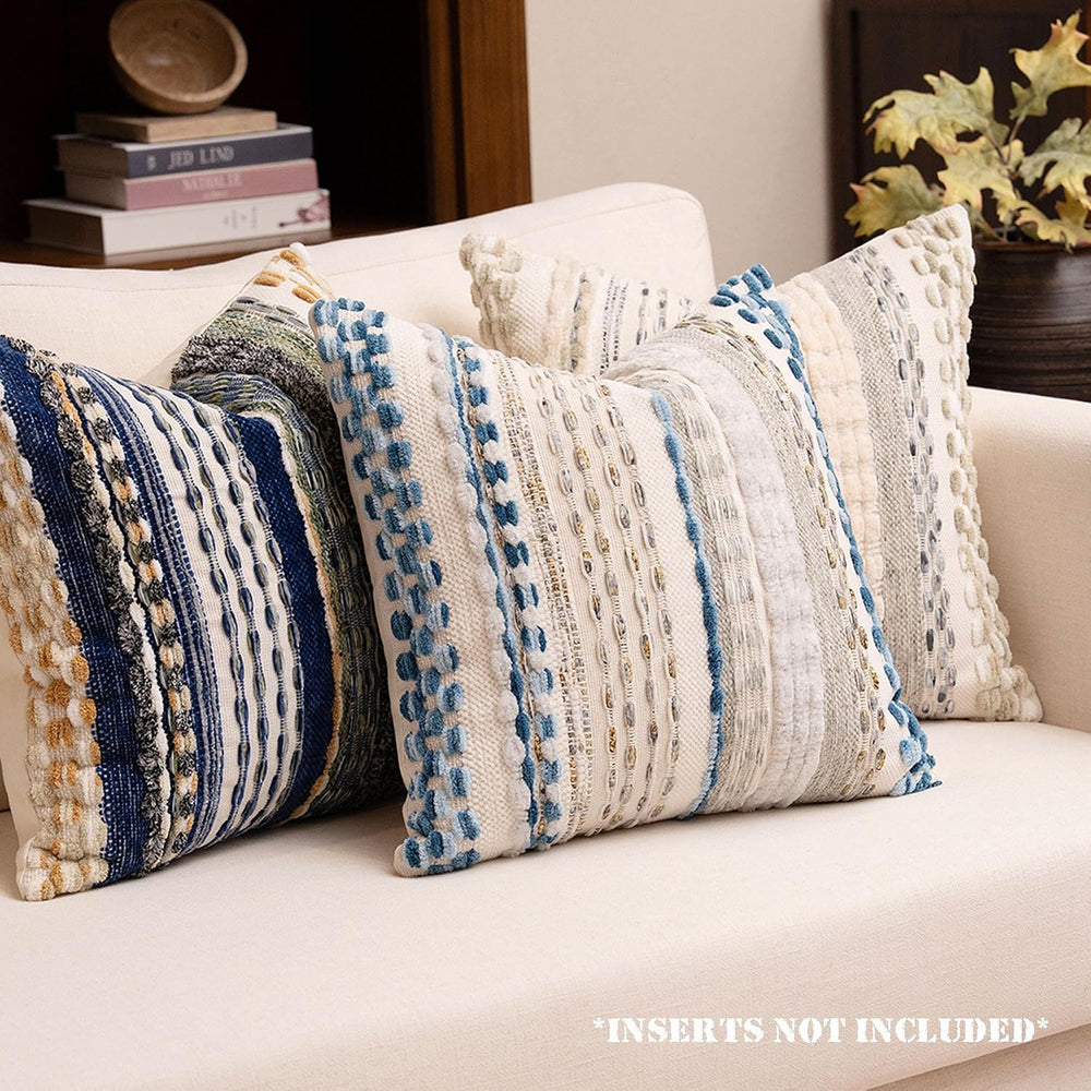 Boho Chenille Tufted Throw Pillow Covers 18x18 Inch Set of 2 Farmhouse Grey B...
